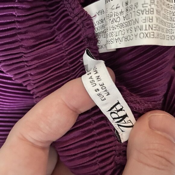 Zara Women S Purple Boho Crinkle Pleated High Rise Flowy Shorts - Picture 6 of 7